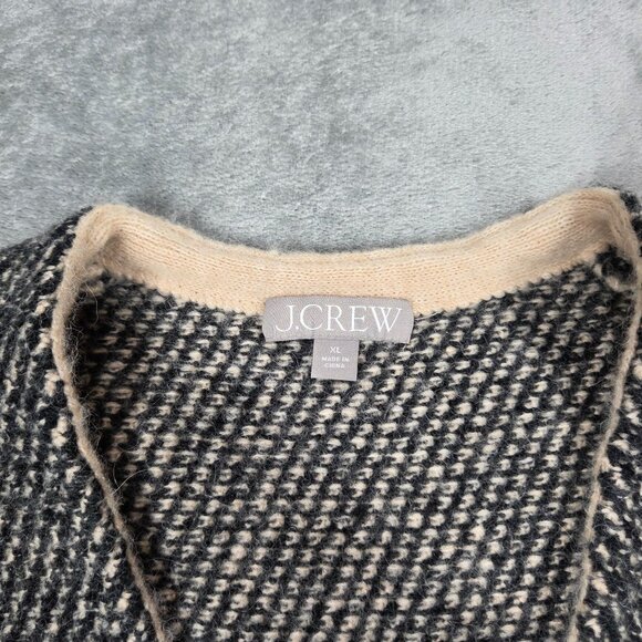 J Crew Cardigan Womens XL Navy Jacquard V Neck Wool Blend Preppy Lady Jacket - Picture 4 of 10